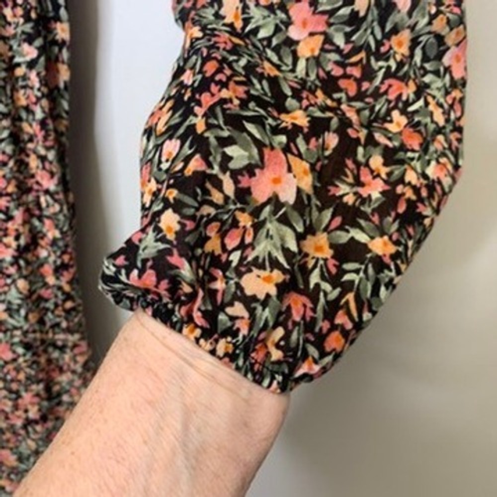 BB Dakota Steve Madden Floral Cotton Maxi Dress XS Black Pink Tiered V-Neck Boho - Picture 6 of 16